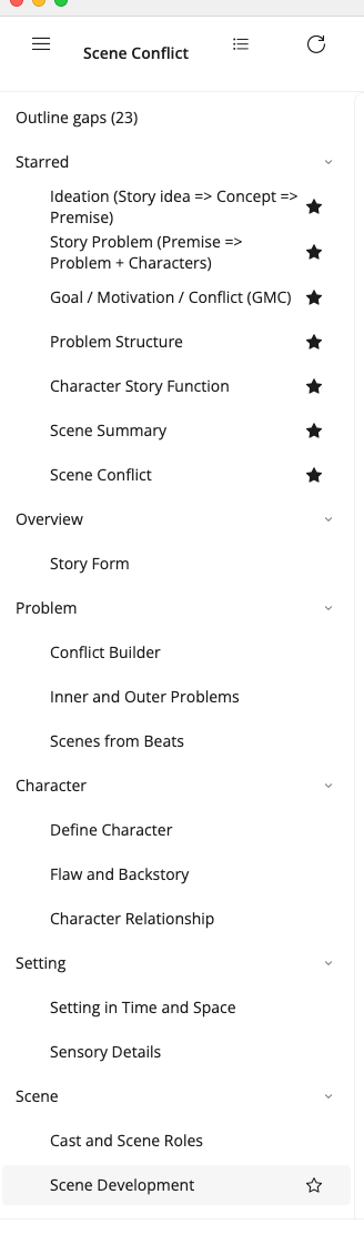 The workflow list with every element group expanded; each row is one workflow