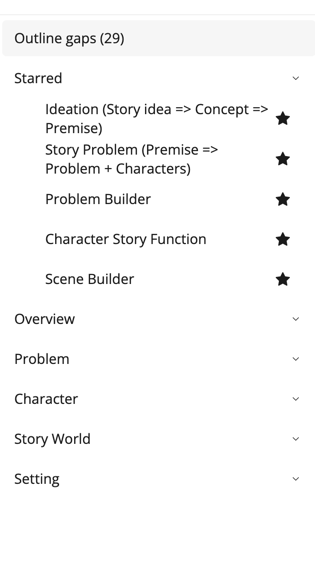 The workflow pane with the starred workflows at the top, in running order