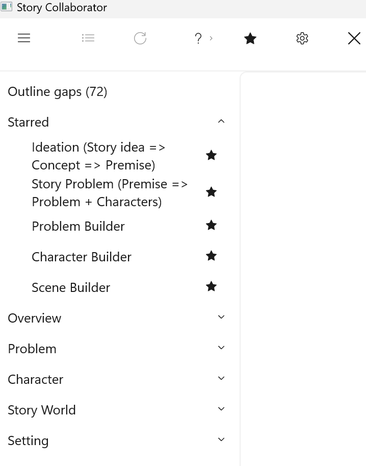 The workflow pane with the starred workflows at the top, in running order