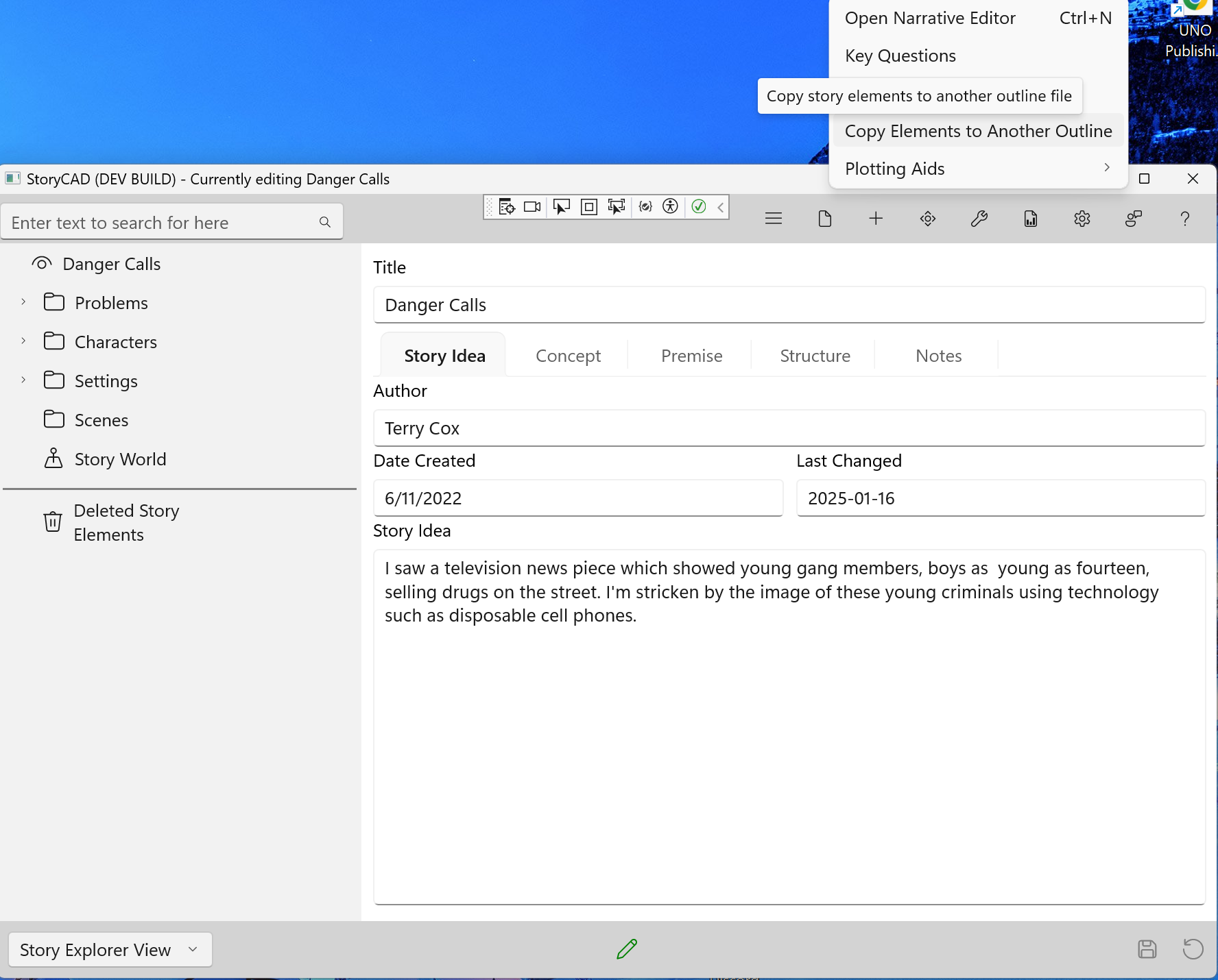 Tools menu with Copy Elements option